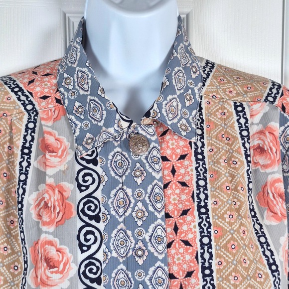 Vintage‎ button down shirt floral pink black Notations womens 8 - Picture 2 of 10